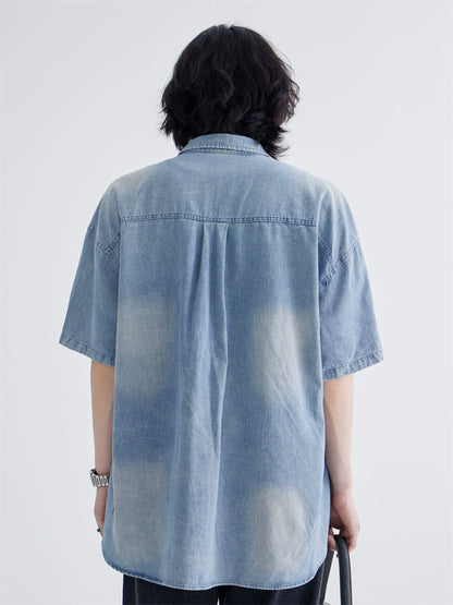 Chemise en jean ajustée de loose décontractée japonaise