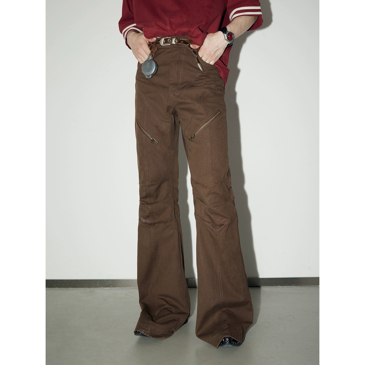 Pantalons de travail en jean plissé micro évasé