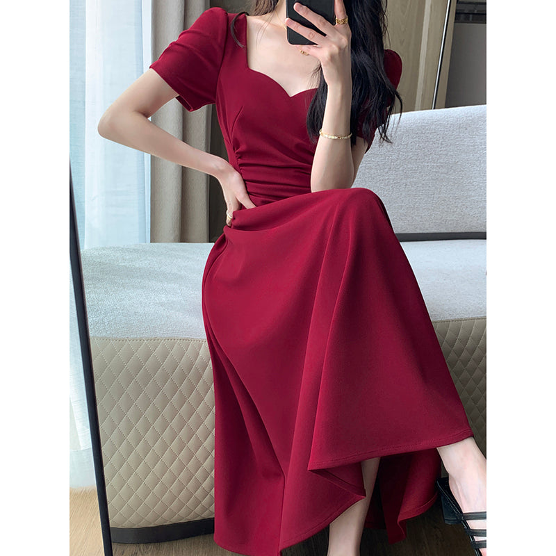 Hepburn Style Red Engagement Dress