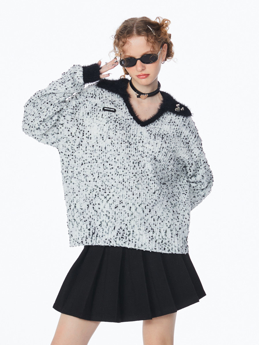 Black and White PoloV Neck Sweater