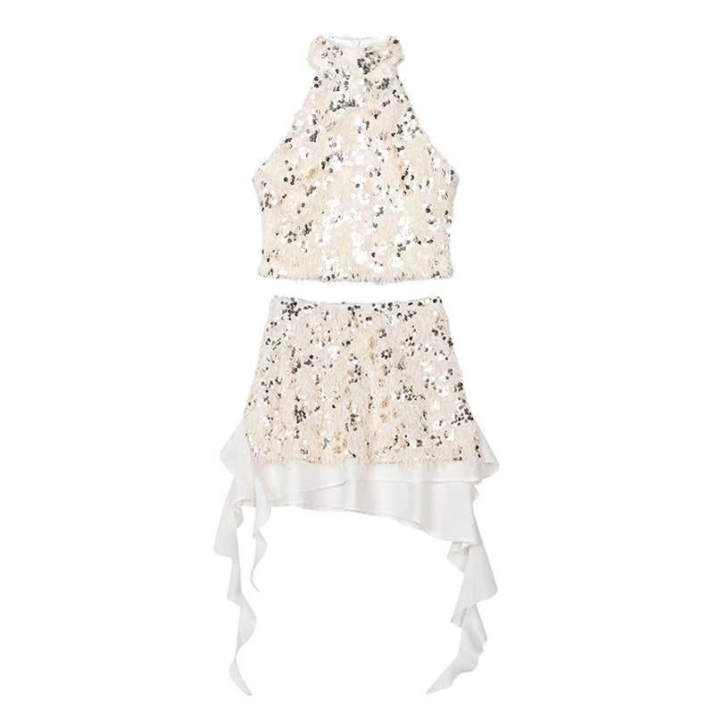 Sequin Tassel Fur Two-Piece Skirt Set