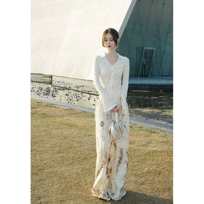 Autumn Silk Printed Wide Leg Pants