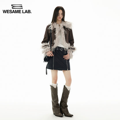 Early Autumn Vintage Fur Collar Leather Coat