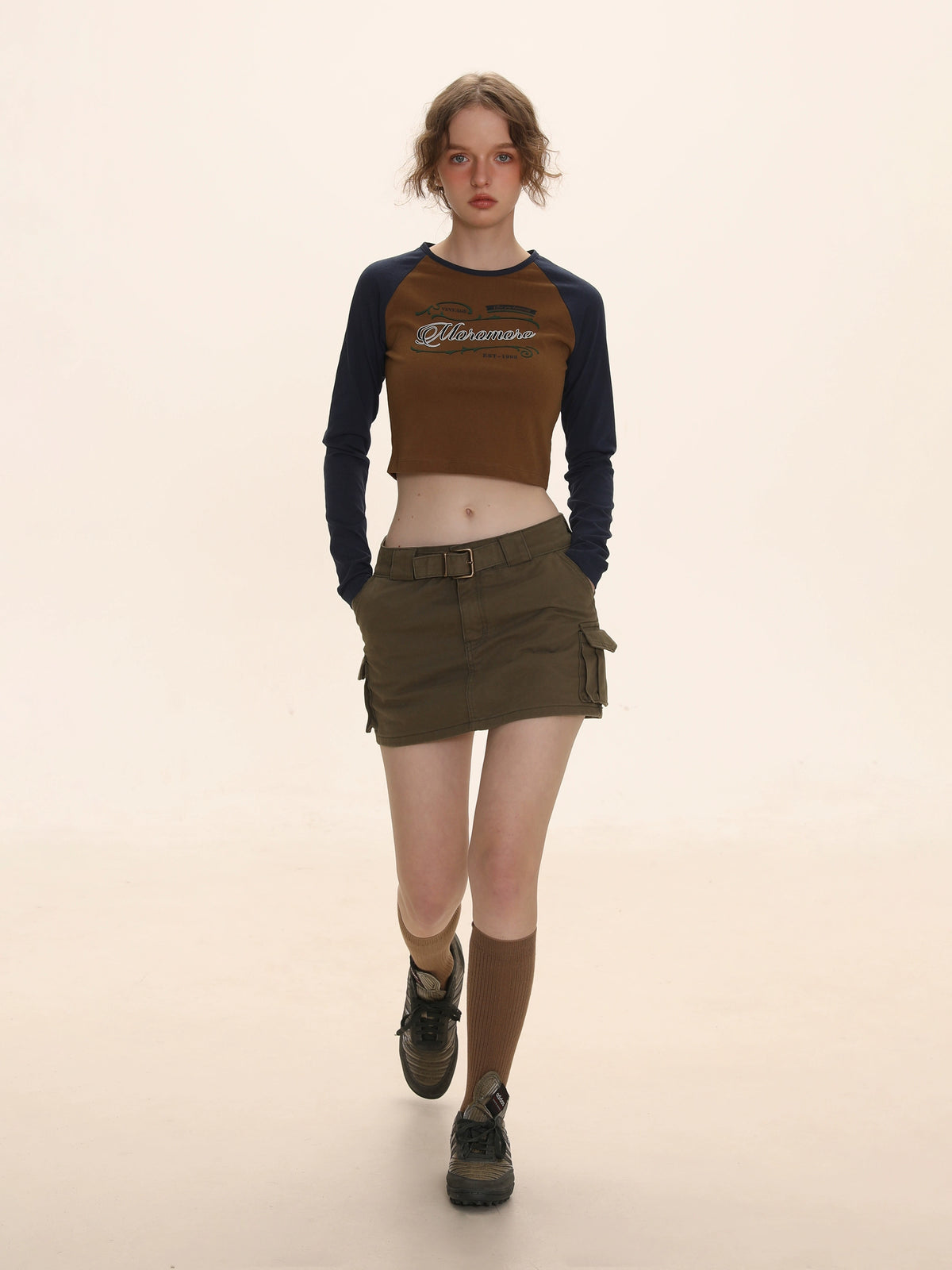 Contrast Raglan Sleeve Letter Print T-Shirt