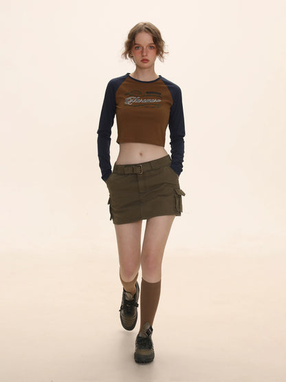 Contrast Raglan Sleeve Letter Print T-Shirt