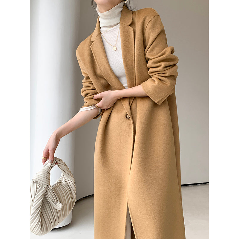 Camel Temperament Wool Long Coat