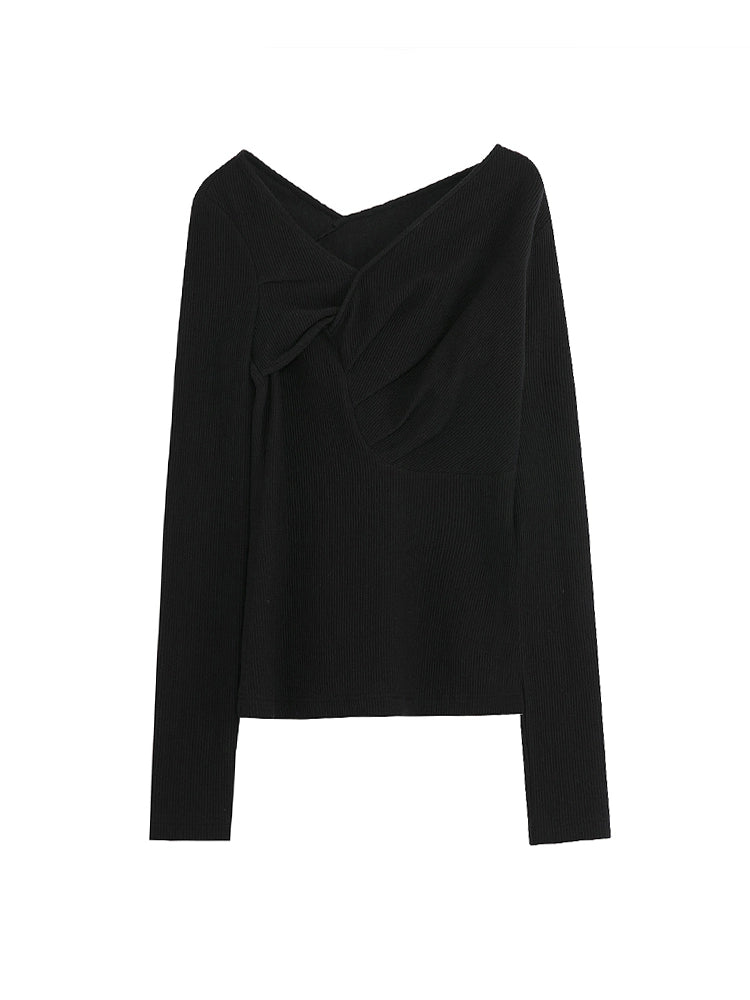 Black en V-Neck Undery Trist pour les femmes de conception de slim irrégulière de l'automne pour femmes se sentir petite couche supérieure