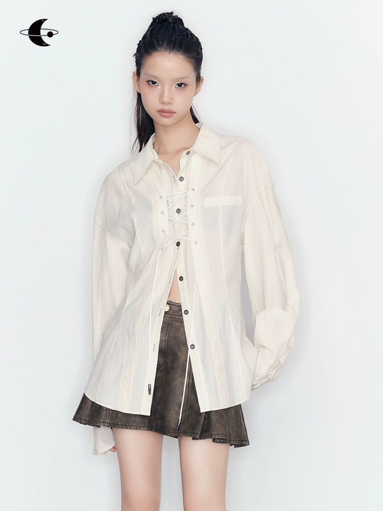 Pleated Tie-Up Waist Shirt