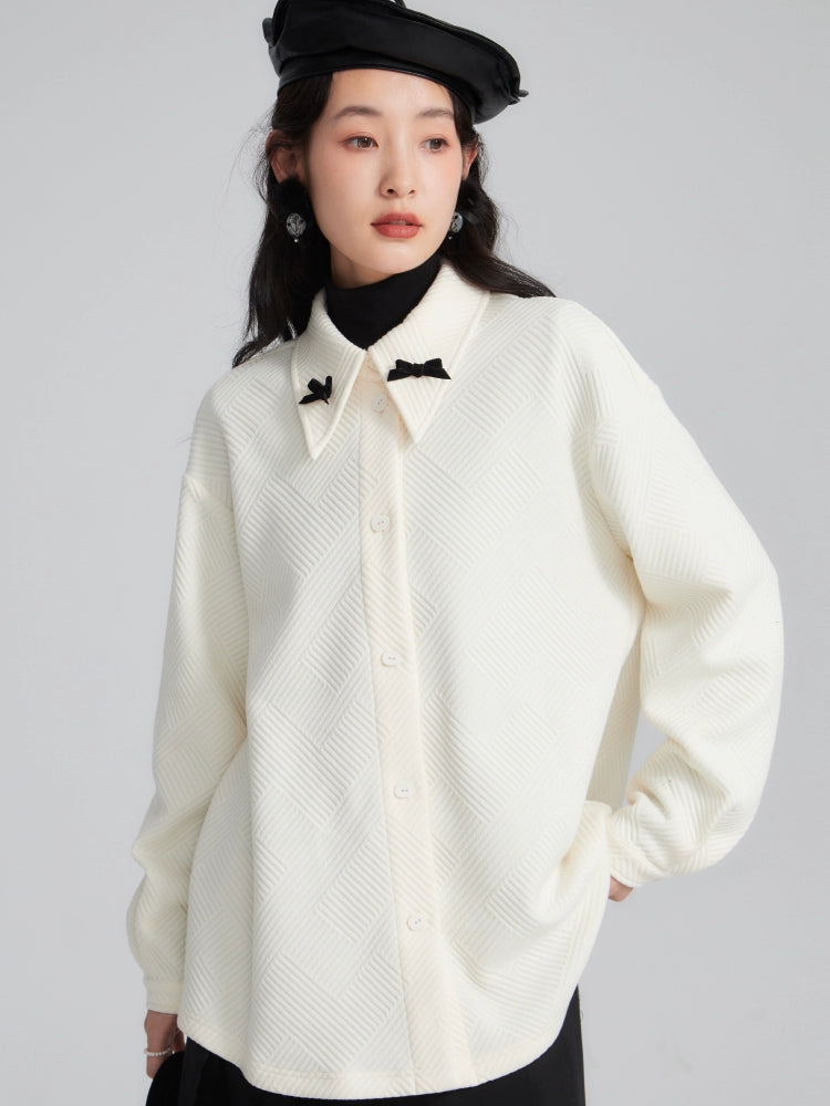 original niche design trendy intellectual color contrast bow early autumn texture shirt