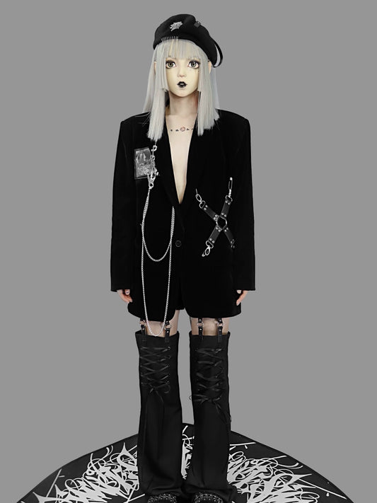 Gothic Black Velvet Suit Coat
