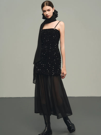 Sequin Mesh Two-Piece Velvet Dress