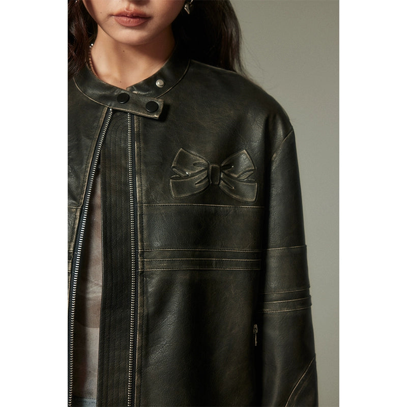 Bowknot Black - Vintage Leather Jacket