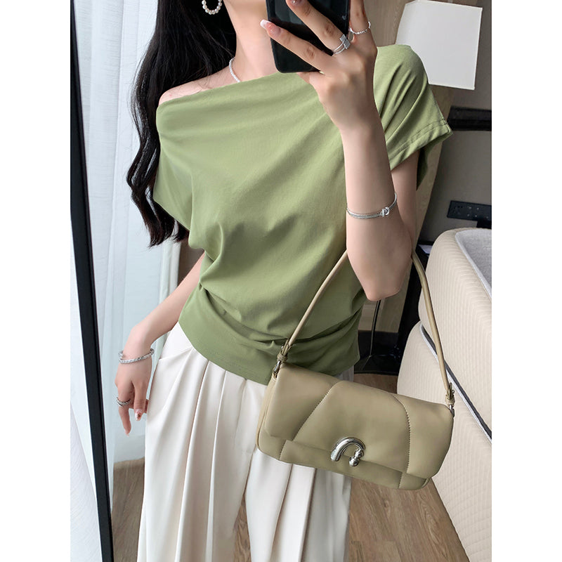 Green One-Shoulder Knit Top