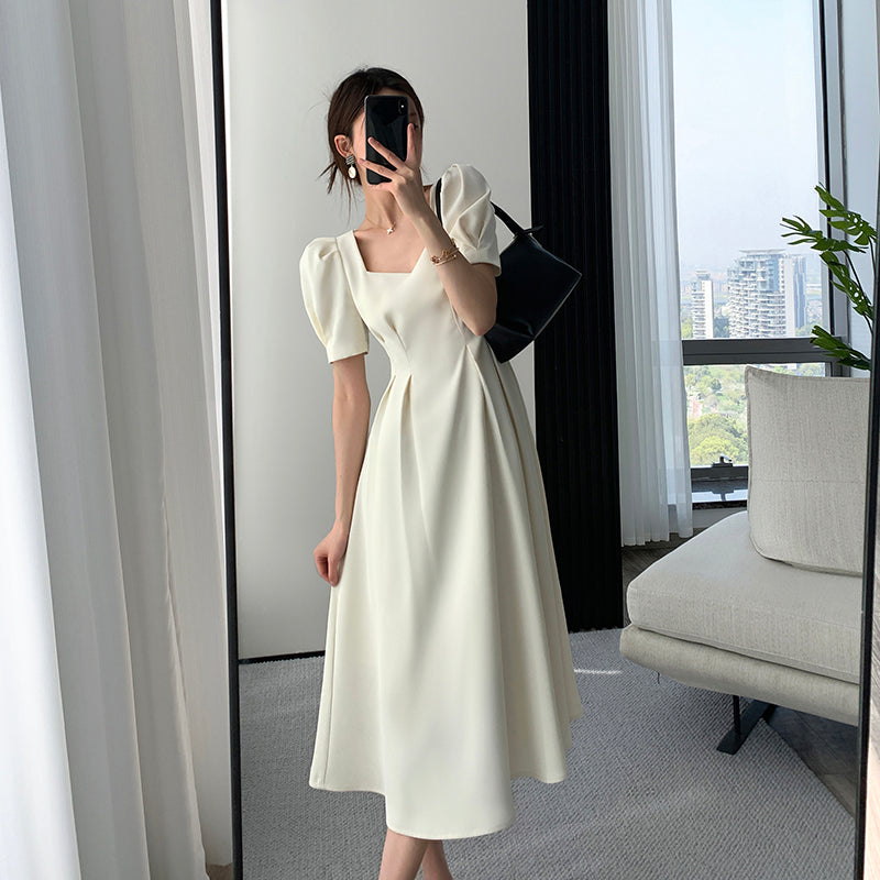 Slim Bubble Sleeve Long Dress