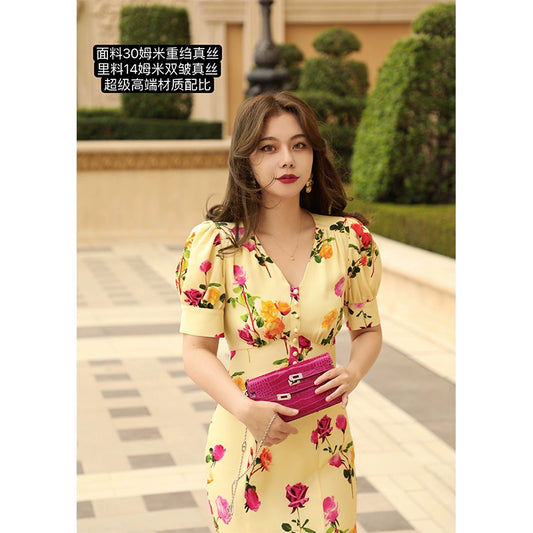 Rose Garden Silk High-End Dress