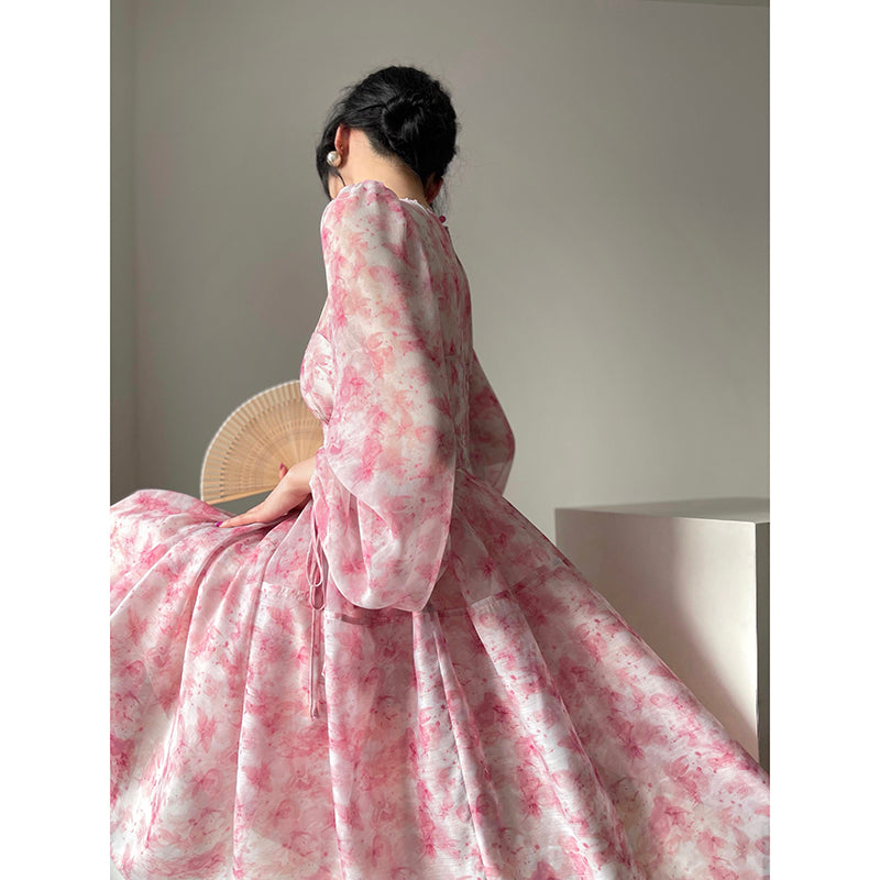Spring Tea Skirt Print Pink Dress