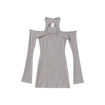 Purple Grey Knitted Metal Bow Dress