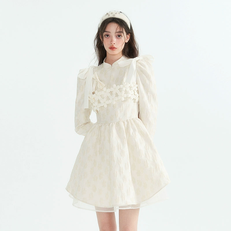 White Jacquard Qipao Dress