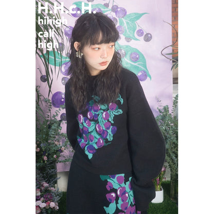 일본 소녀 : 포도 패턴 양모 스웨터