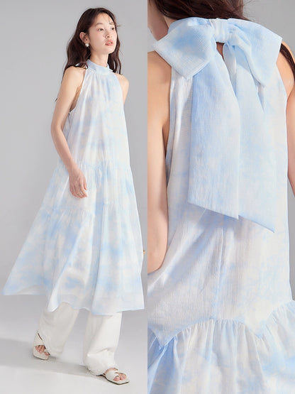 Original Afternoon Mist Sea Blue [Multi Wear Method] Halo Dyed Bow Tie Hanging Neck Dress