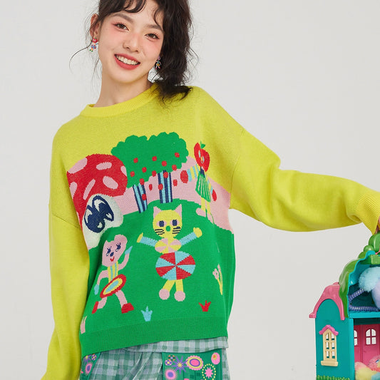 Retro Fun Girls Loose Sweater