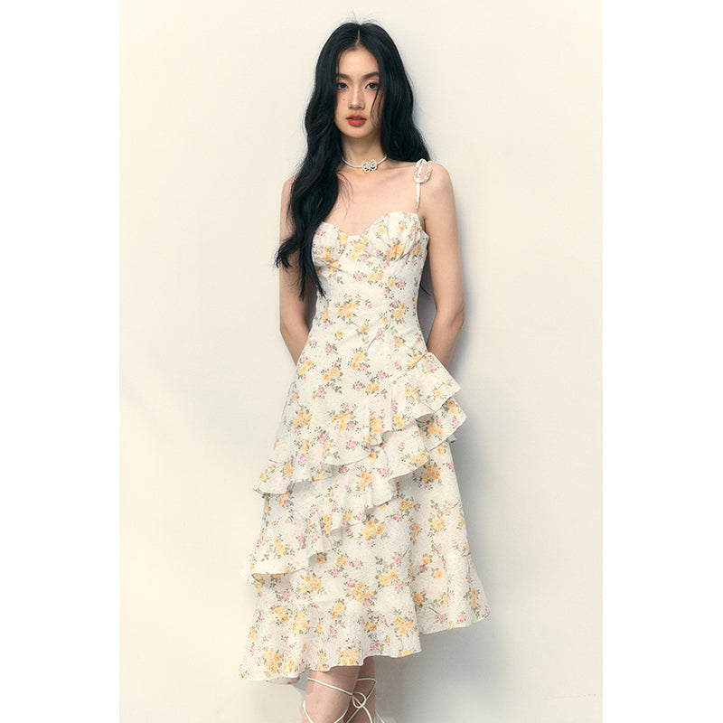 Yellow Rose Strap Dress