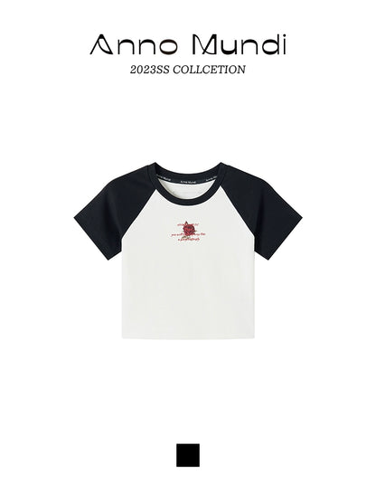 Yuan Poetry and Rose Print Raglan Tee