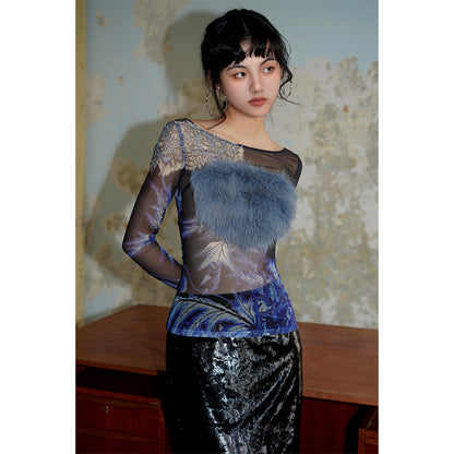 Fierce Mesh Fur Slim Top