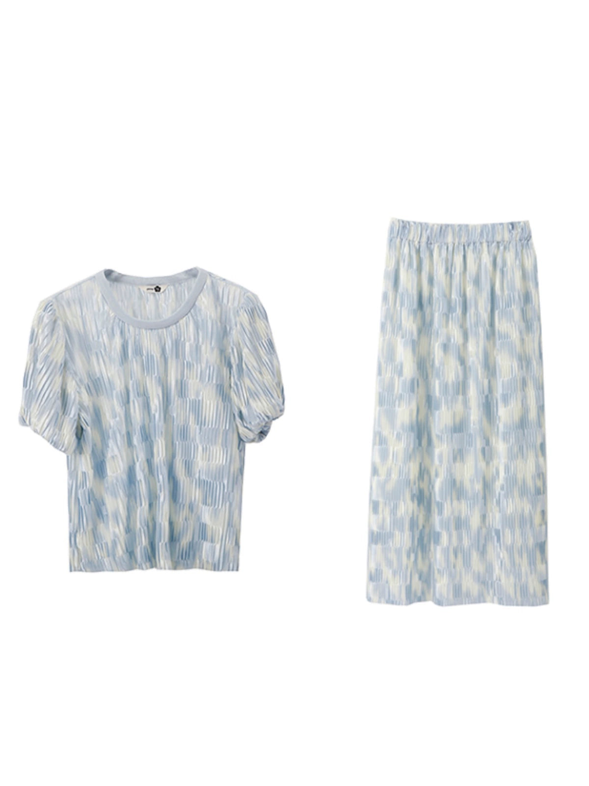 Diamond Sea Ice Blue Pleated T-shirt Skirt Set