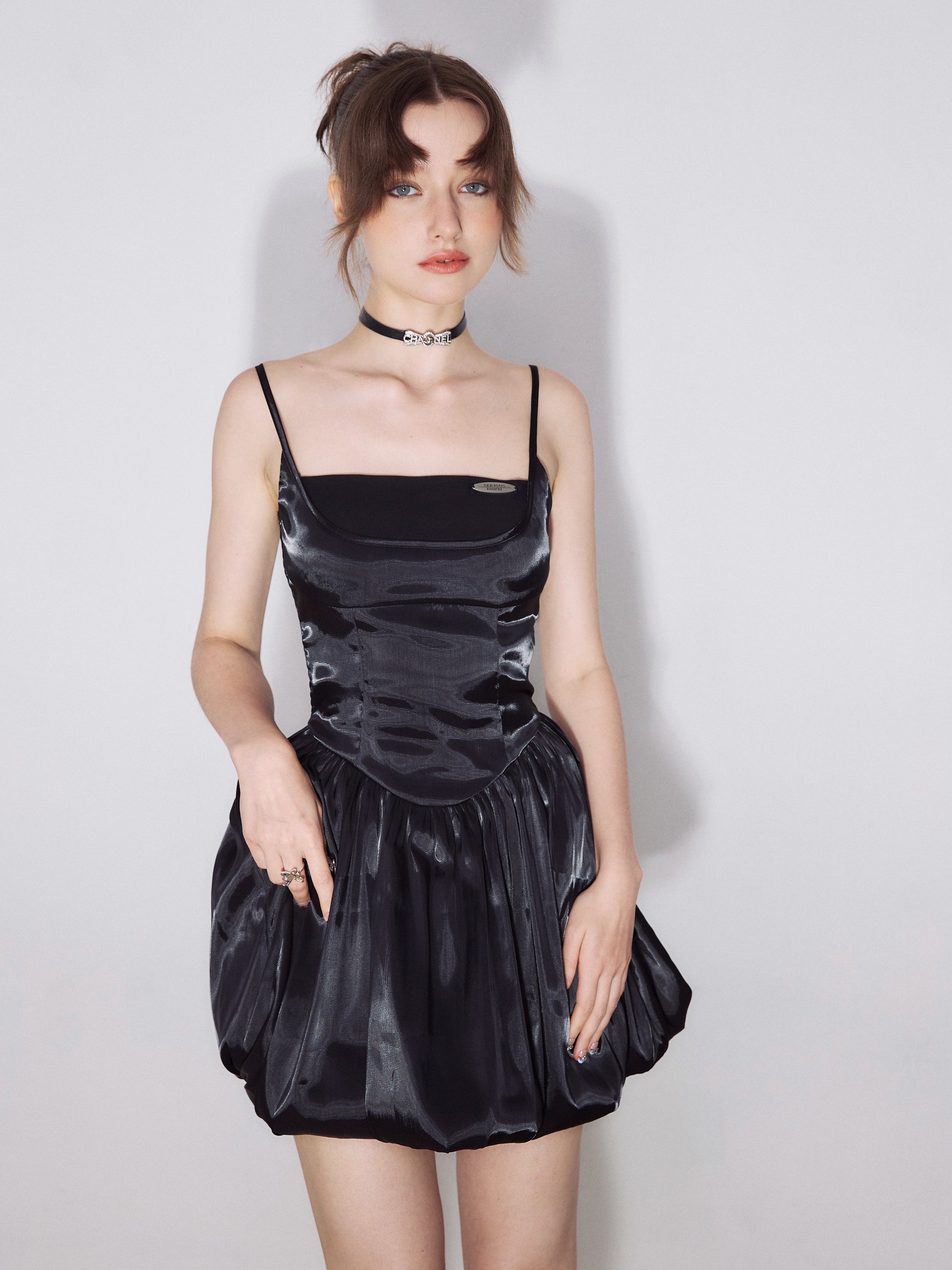 High-End Slim Waist Black Strap Princess Dress