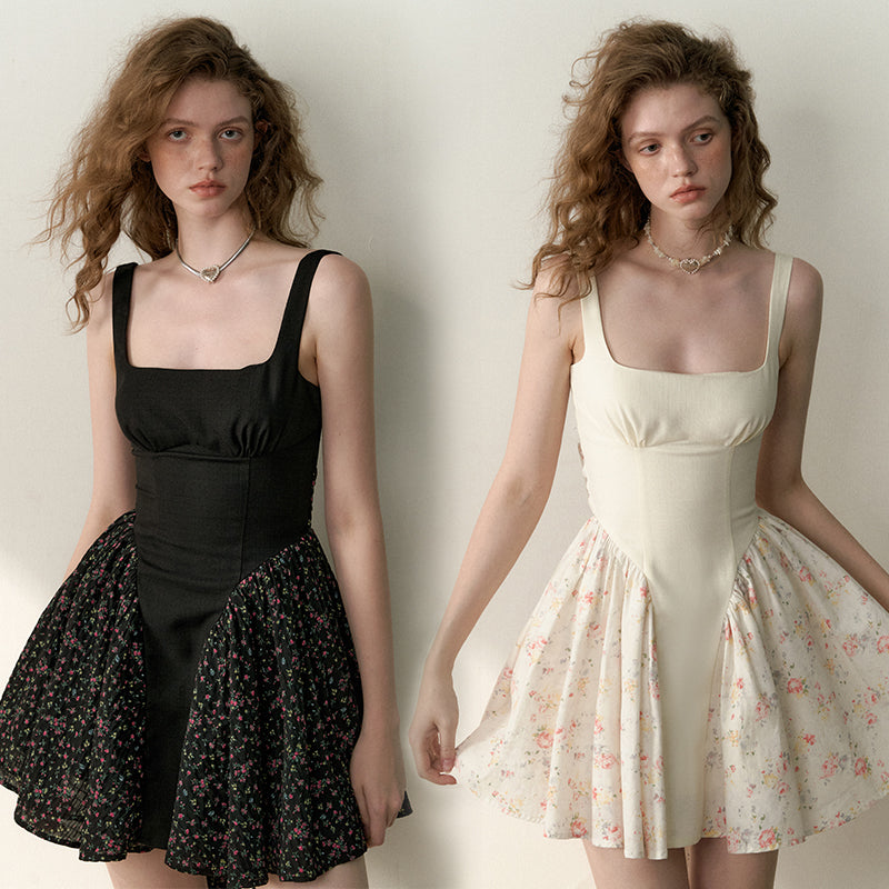 Fragmented Flower Bow Tie Strap Dress