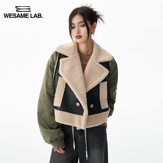 Retro Chic Lambhair Patchwork Jacket