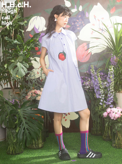 Red Apple: Wrinkled Purple Shirt Dress