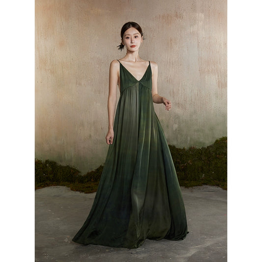 Silk Dark Green Halo Dyed Fairy Dress