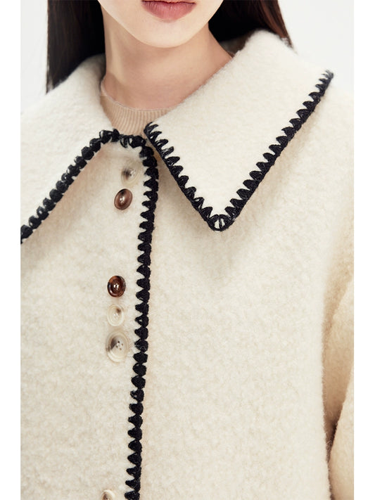 Flip Collar - Embroidered Woolen Coat