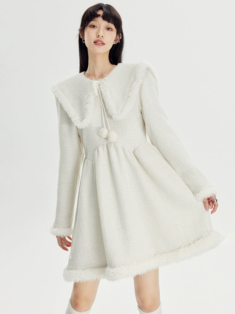 Beige A-line - Flip Collar Winter Dress