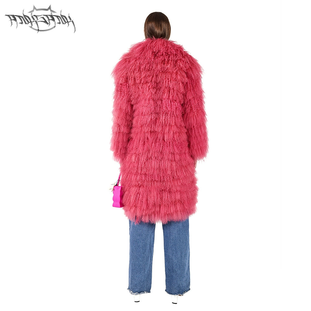 Pink Wool Fur Coat