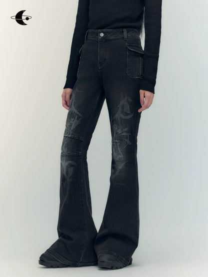 Laser Burnt Slim High Waist Jeans