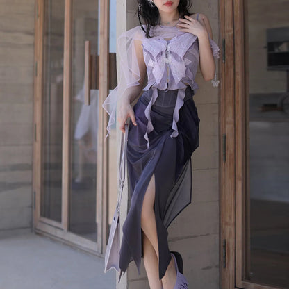 Purple Hibiscus Elegant Fishtail Skirt