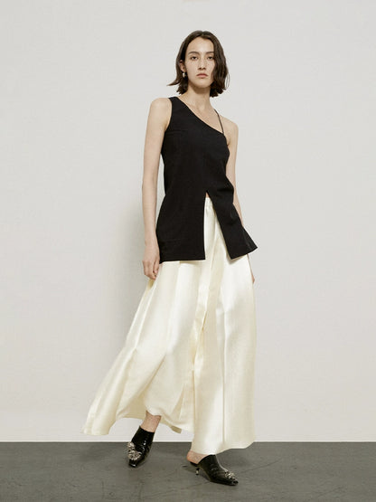 Diseño original de la falda del paraguas francesa de verano alma cintura delgada blanca media falda set de dos piezas Falda larga simple