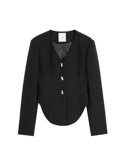 Autumn Black Shoulder Pad Jacket