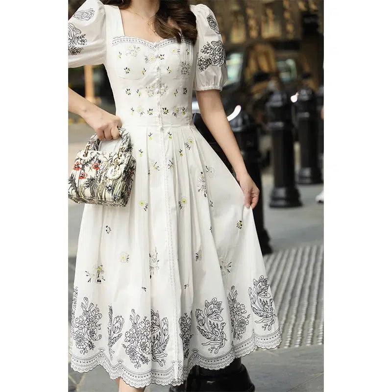 Gilded White Tea Heavy Cotton Retro Swing Dress