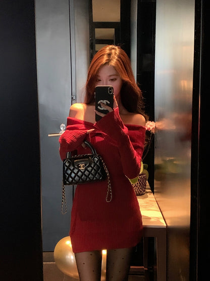 Red Knit Bow Dress by Secret Date