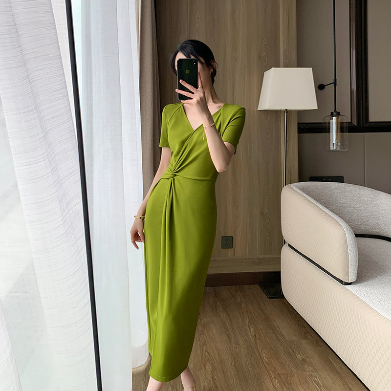 2023 Summer Green V-Neck Dress