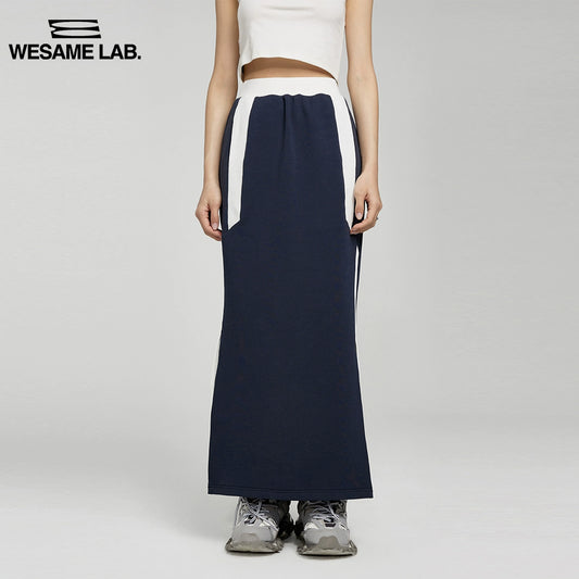 Casual Academy Style High Waist Blue White Contrast Panel Half Skirt