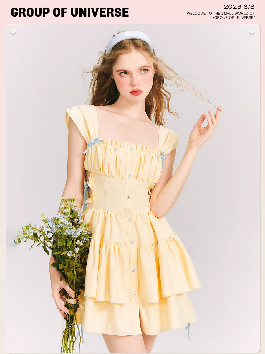 LA Lemon Summer - Yellow Ruffle Poncho Dress