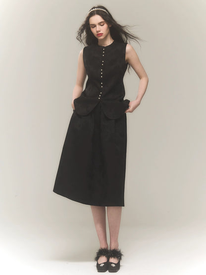 Black A-line Jacquard Skirt