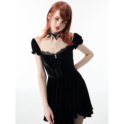 Velvet Noir Puff Sleeve Dress