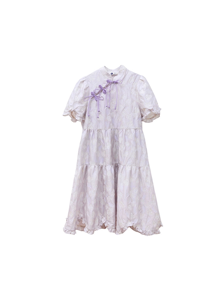 Original niche design by You'er UARE Summer Iris New Chinese Baby Dress Bowtie Jacquard Dress for Women
