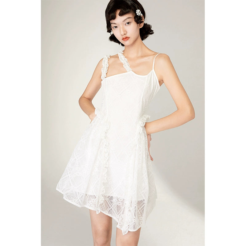 White Lace - Split Sling Short Dress